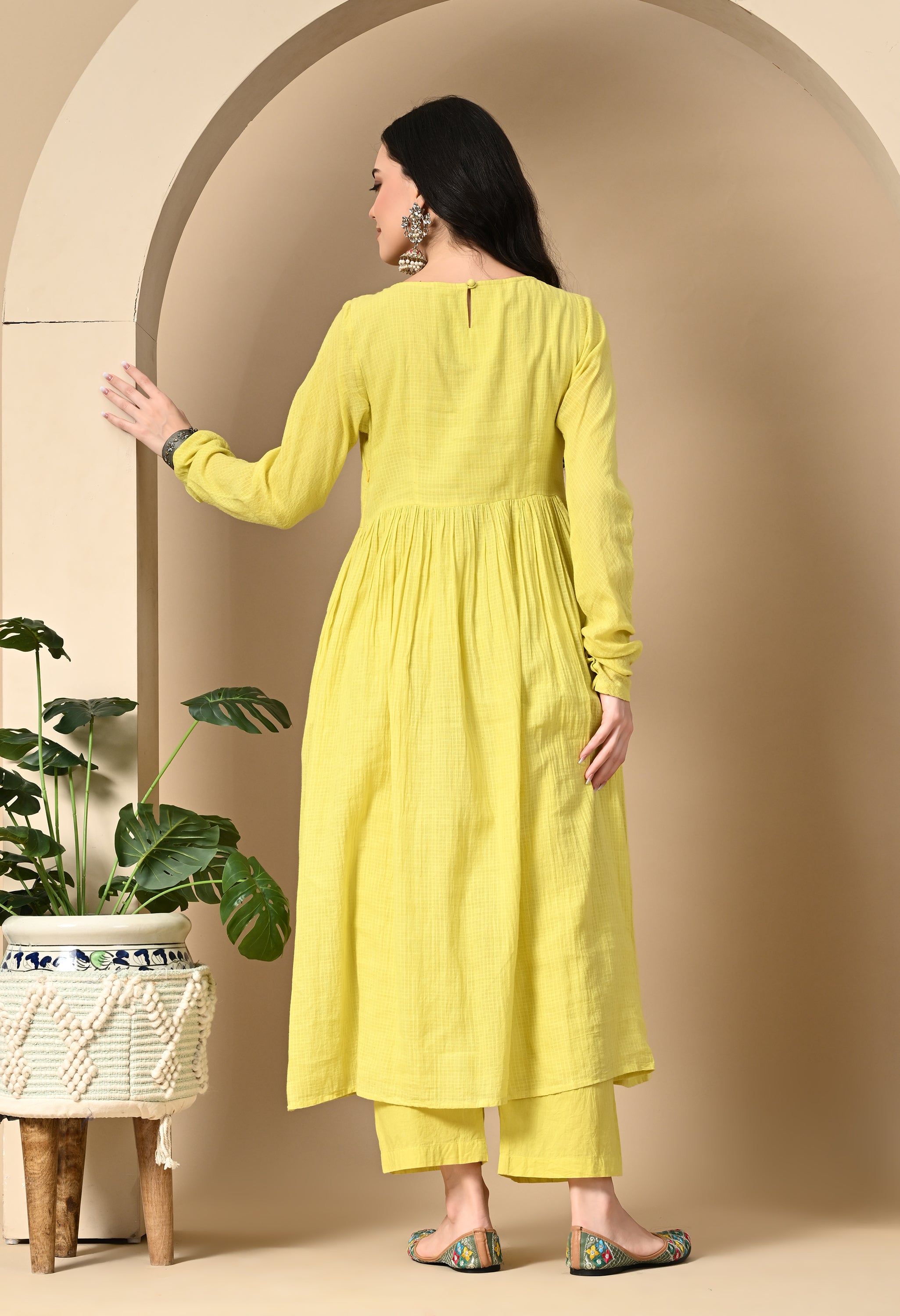 LIME YELLOW KOTTA DORIYA KURTA SET